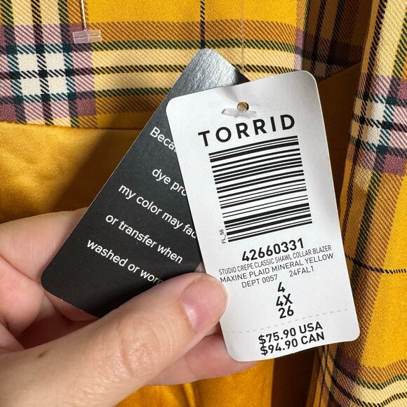 Torrid Jacket Women 4X Yellow Plaid Plus Size Clueless Career Office Work Modest - Picture 6 of 9